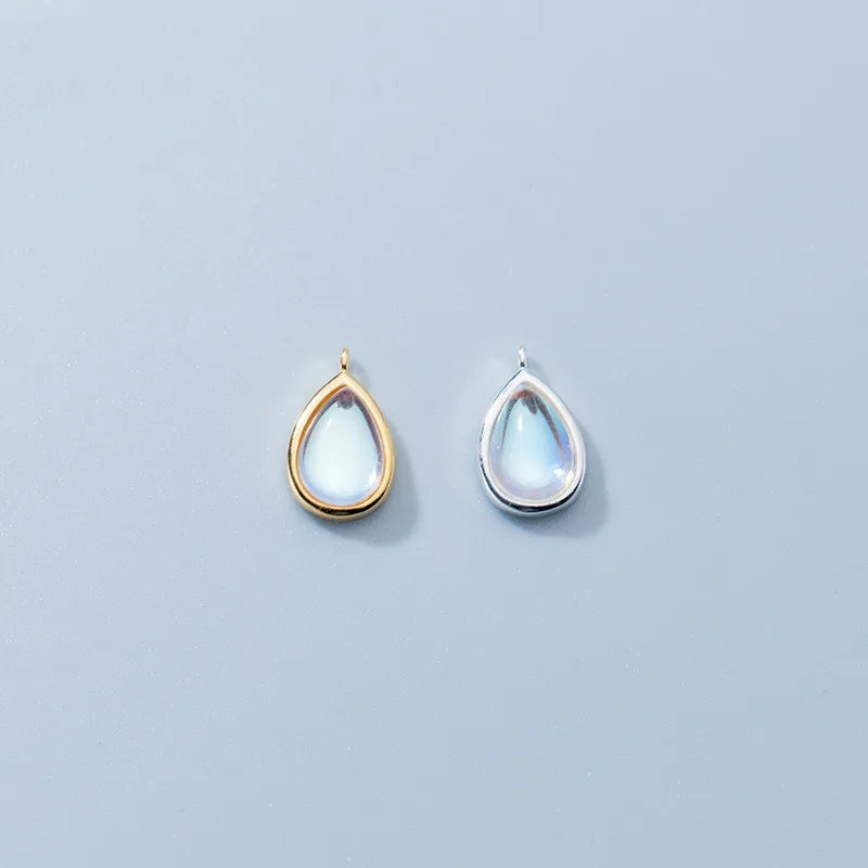 Vintage 925 Sterling Silver Synthetic Moonstone Water Drop Pendant Charms for Women