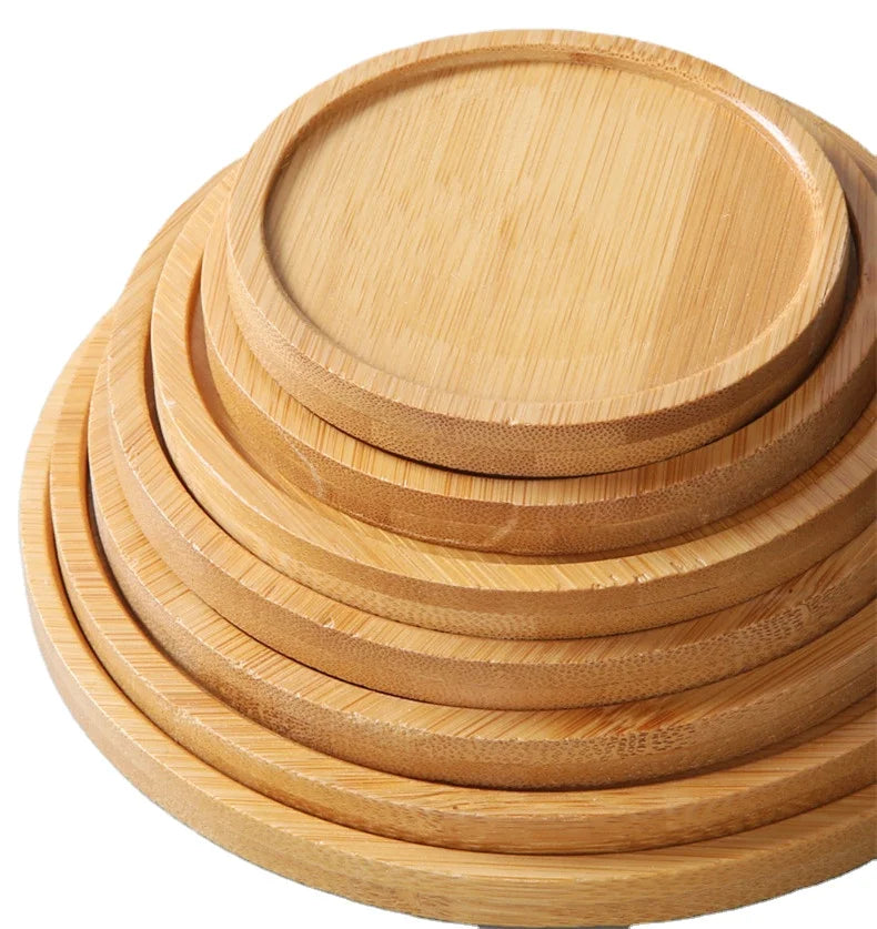 Round square Oval Decorative Bamboo Wooden Tray Plant Pot Mini Small Bamboo Tray for Home Decor