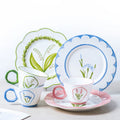 Austin Collection Chinese Refreshing Hand-painted Underglaze Color Ceramic Plate Cup Lily of the Valley Iris