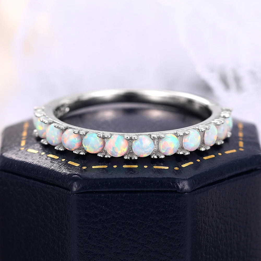 Huitan S925 OEM Hot Selling Unique Style Round Opal 925 Sterling Silver Rings for Simple Wedding Rings Jewelry for Women Female