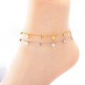 Charm Simple Design Fashion Jewelry Stainless Steel Gold Plated Flower Zircon Pendant Luxury Women Adjustable Initial Anklet