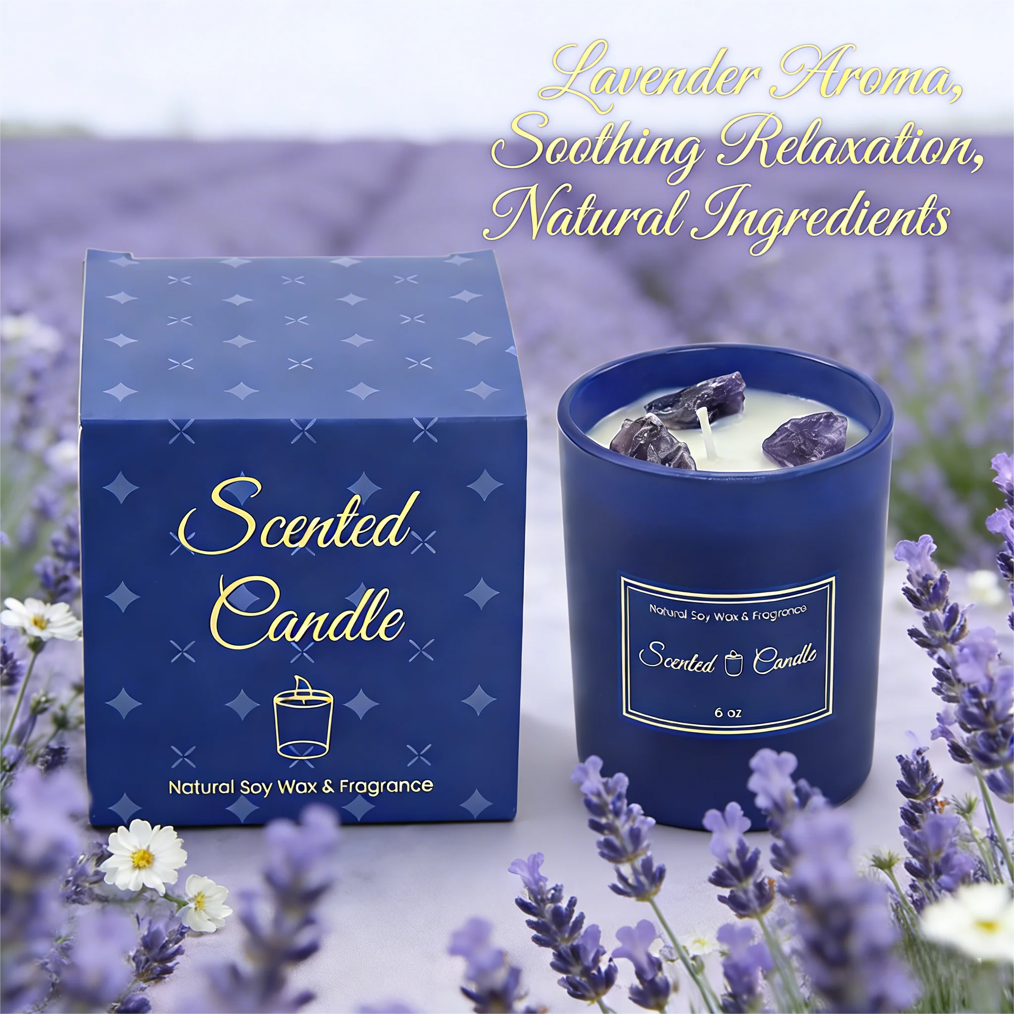 160g Soy Wax Healing Crystal Scented Candles Stress Relief Stone Candle Set Holiday & New Year Spiritual Gifts for Man & Woman
