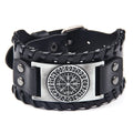 MECYLIFE Nordic Jewelry Vegvisir Compass Runes Viking Bracelet Leather Mens Leather Cuff Bracelet