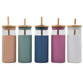 24 Oz Borosilicate Glass Tumbler Water Bottle Bamboo Lid With Silicone Sleeve