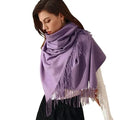Women Blend Cashmere Scarves With Tassel Thickened Long Scarf Fashion Solid Color Winter Warm Shawl Men