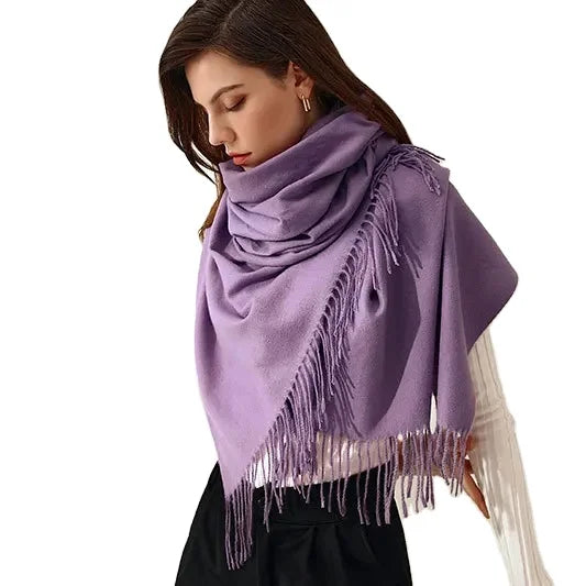 Women Blend Cashmere Scarves With Tassel Thickened Long Scarf Fashion Solid Color Winter Warm Shawl Men