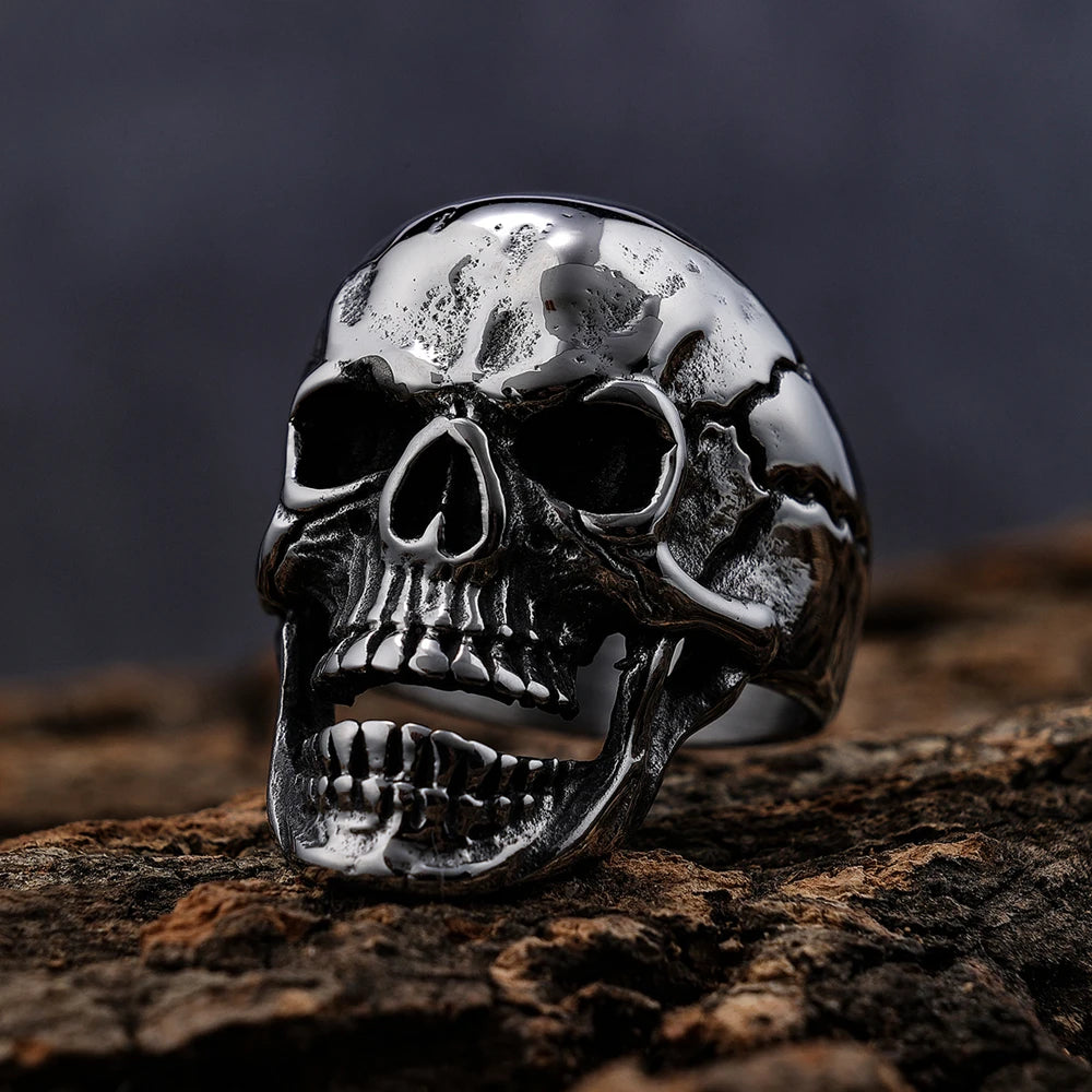 Mens Punk Bikers Skull Ring Stainless Steel Heavy Gothic Vampire Skull Hip Hop Rapper Rings for  Men Wholesale