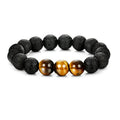 Men's Black Leather Bracelet with Female Tiger Eye Lava Stone Magnetic Buckle Jewelry Accessories Bead Bracelet Fashion Charm