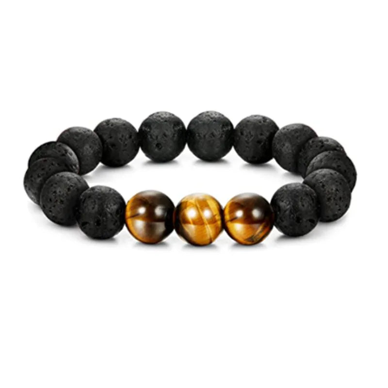 Men's Black Leather Bracelet with Female Tiger Eye Lava Stone Magnetic Buckle Jewelry Accessories Bead Bracelet Fashion Charm