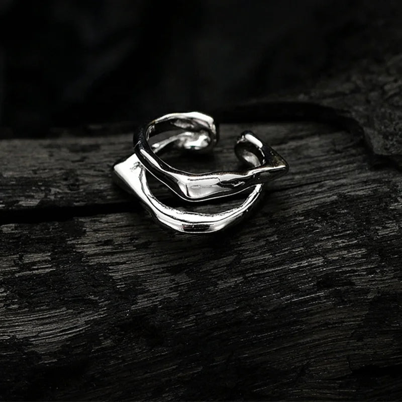 Simple Personality S925 Sterling Silver Geometric Earless Earrings Double Irregular Pendientes Ear Cuff for Women