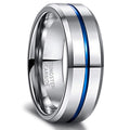 OAHLAN 8mm Tungsten Ring Inlay Polished Blue Line Wedding Band Tungsten Inlay Ring Blank Wedding Jewelry