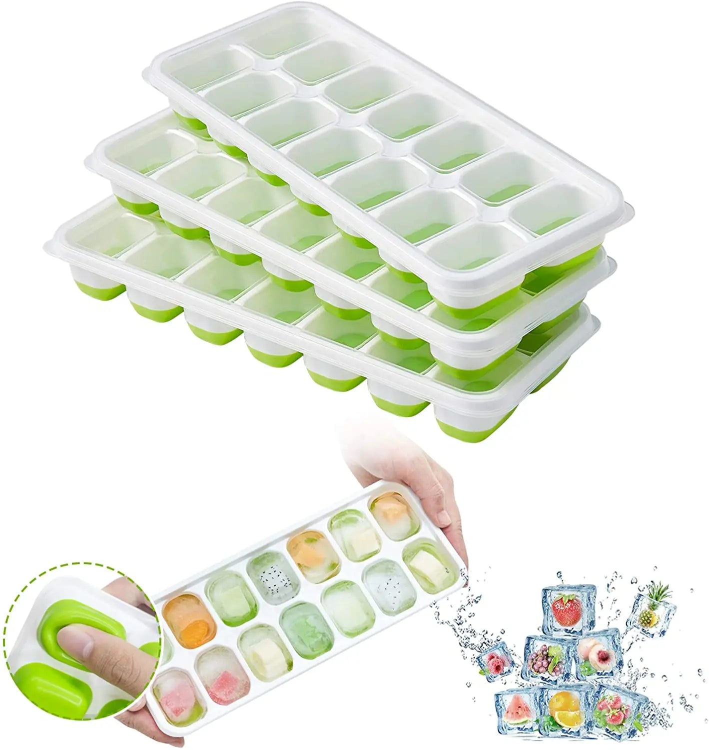 Custom Easy Release Creative Mold BPA Free 14 Holes Silicone Ice Cube Tray With Removable Lid