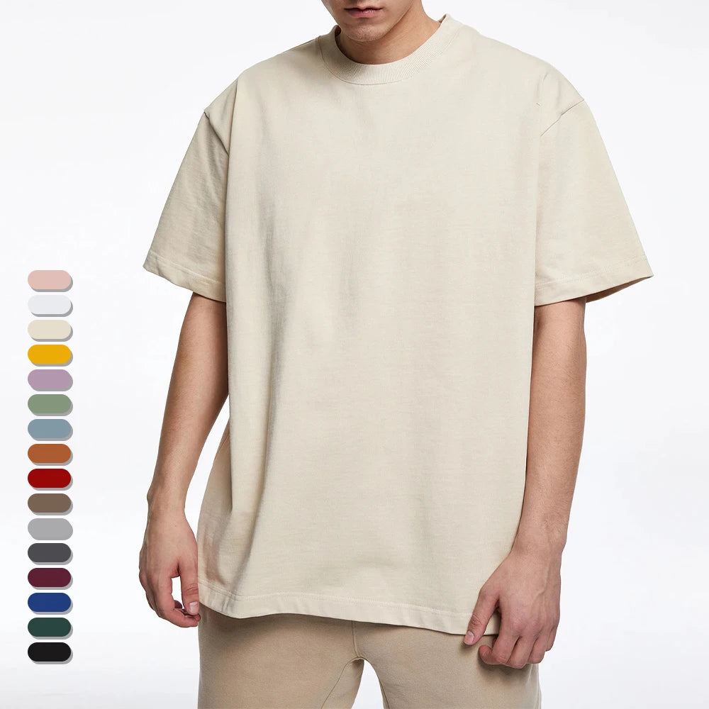 Asian Size China Manufacturer Custom Logo Blank Men's T-shirts 280gsm Heavy Cotton Oversized Drop Shoulder T Shirt