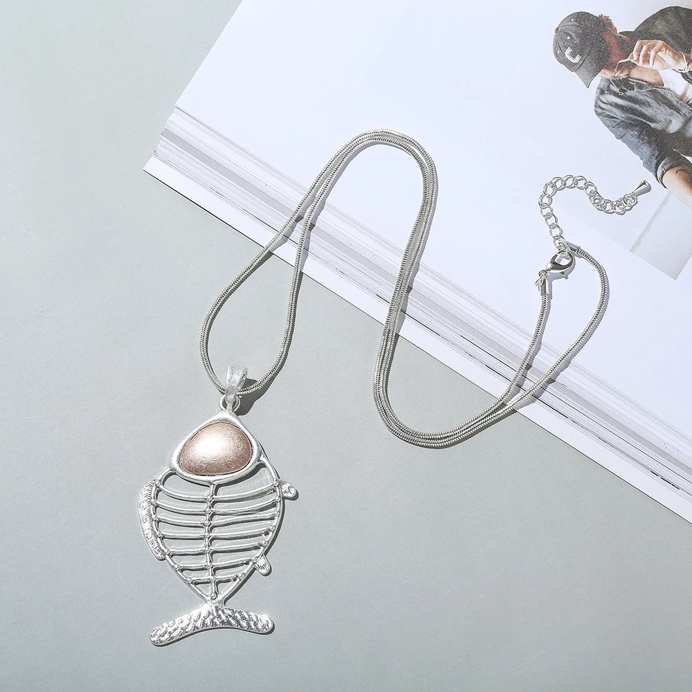 TongLing Unisex Simple Minimalist Snake Chain Animal Pendant Necklace Rose Gold Plated Nickel Free Hollow Fish for Wholesale