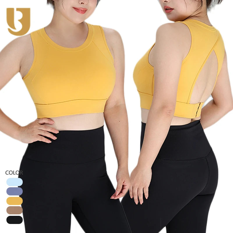 Custom Logo Adjustable Gym Sports Bras Hollow Back Yoga Tank Top Plus Size Bras for Women Full Coverage