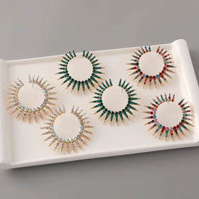 Retro Jewelry Rhinestone Round Sunflower Stud Earrings Crystal Diamond Geometric Round Earrings for Lady