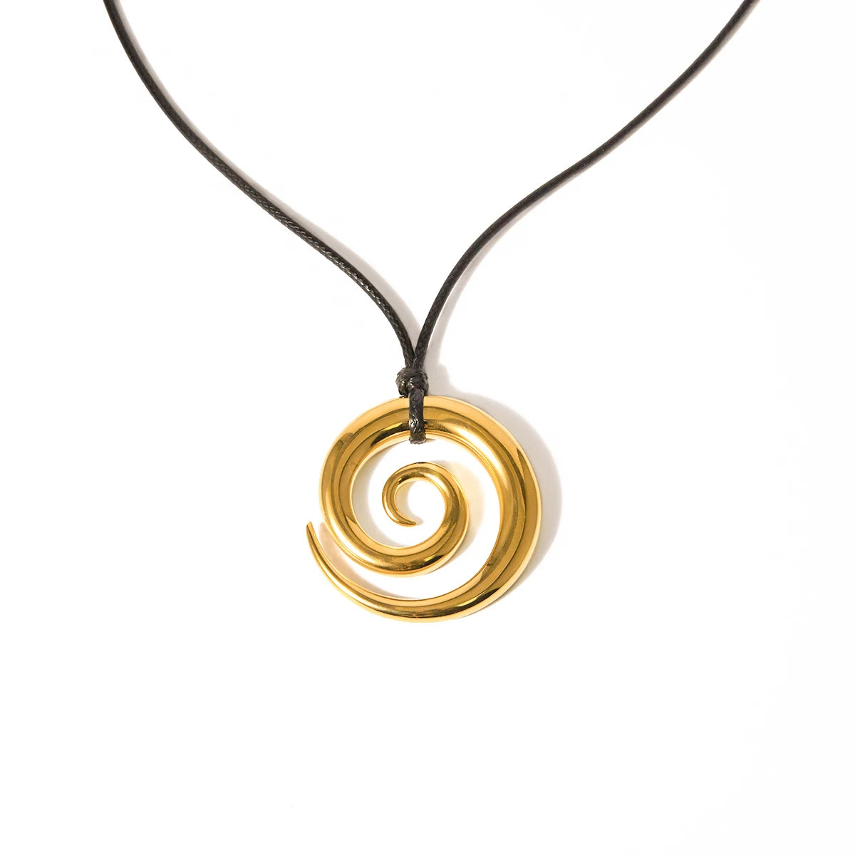 J&D Handmade Gold Necklace for Women Jewelry Stainless Steel Waxed Cord Spiral Circle Pendant Necklaces