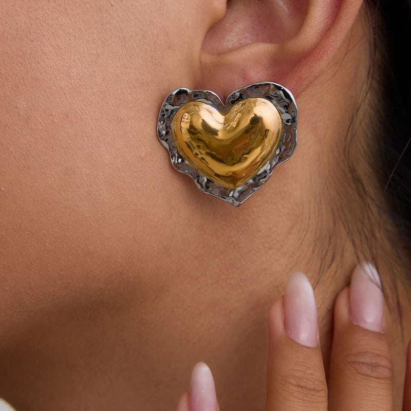 G4046 Wholesale Heart Stud Earrings 18K PVD Gold Plated Stainless Steel Hypoallergenic Statement Earrings Jewelry Women