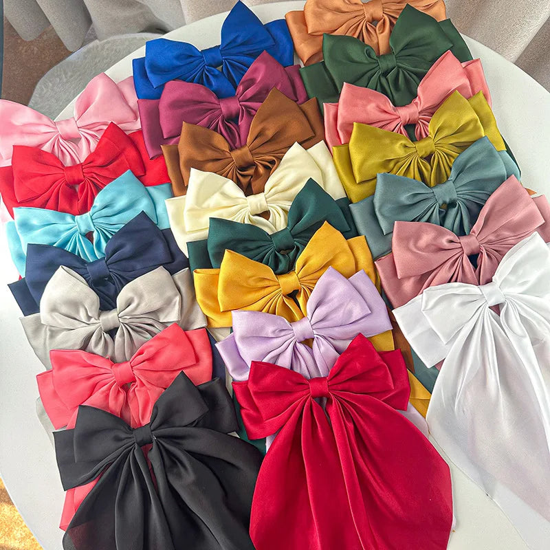 Fashion Popular Korean 7 Inch Fabric Sweet Girls Kids Ribbon Bow Hair Clips