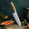 HEZHEN New Damascus Steel Santoku Knife Durable Linen Micarta Handle Professional Kitchen Slicing Chef Knives