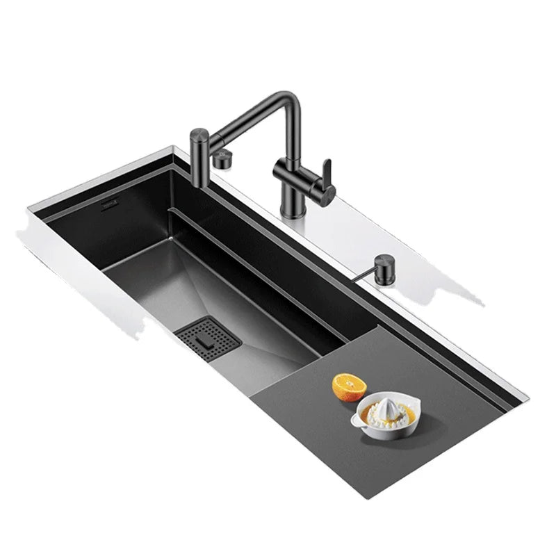 Nanometer Black Single Large Size Hidden Kitchen Sink 4mm Thickness Handmade Undermount Installation Hidden Kitchen Sinks