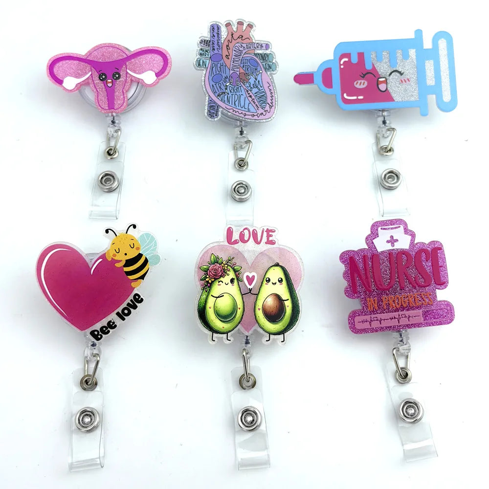 Custom Medicine Attending Physician Gift Acrylic Nurse Name Tag Badge Reel Glitter Holder Retractable Nurse Alligator Clip Badge