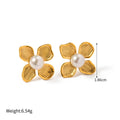 18k Gold Stainless Steel Beaded Flower Pearl Earrings Trend Style Geometric Earrings Not Fade Jewelry Wholesale
