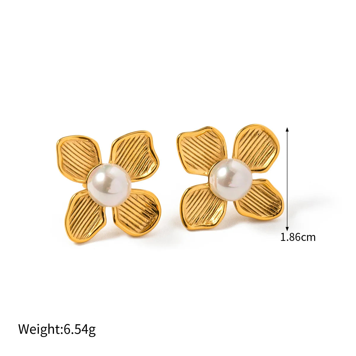 18k Gold Stainless Steel Beaded Flower Pearl Earrings Trend Style Geometric Earrings Not Fade Jewelry Wholesale