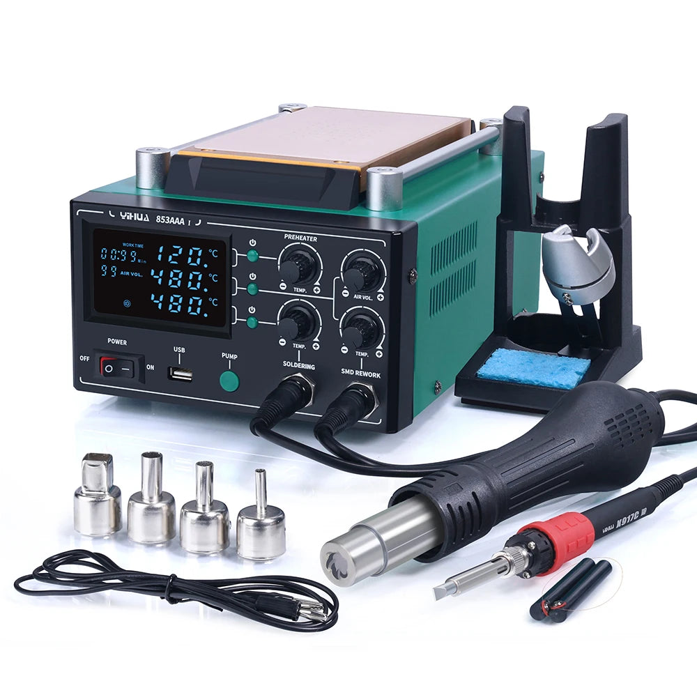 YIHUA 853AAA-I Upgrade Version 3 in 1 Digital SMD Desoldering Hot air Phone Screen Repair Machine BGA Rework Soldering Station