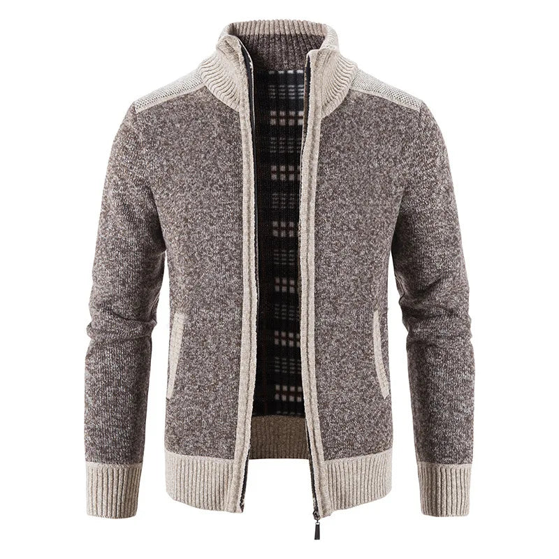 RNSHANGER Autumn Cardigan Men Sweater Coat Fashion Warm Stand Collar Long Sleeve Knitted Sweater Jacket Thick Male Jacket