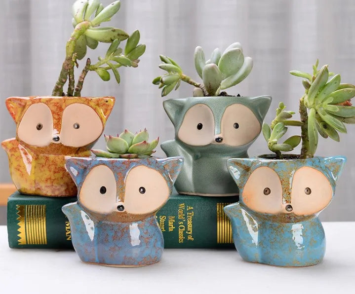 Small Cute Fox Ceramic Succulent Flower Pot Set Tabletop Vase Nordic Style Factory Direct Sales