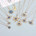 Tik Tok Popular Vintage Sweater Chain Clavicle Chain Gold Plated Zircon Blue Eye Pendant Necklace for Women