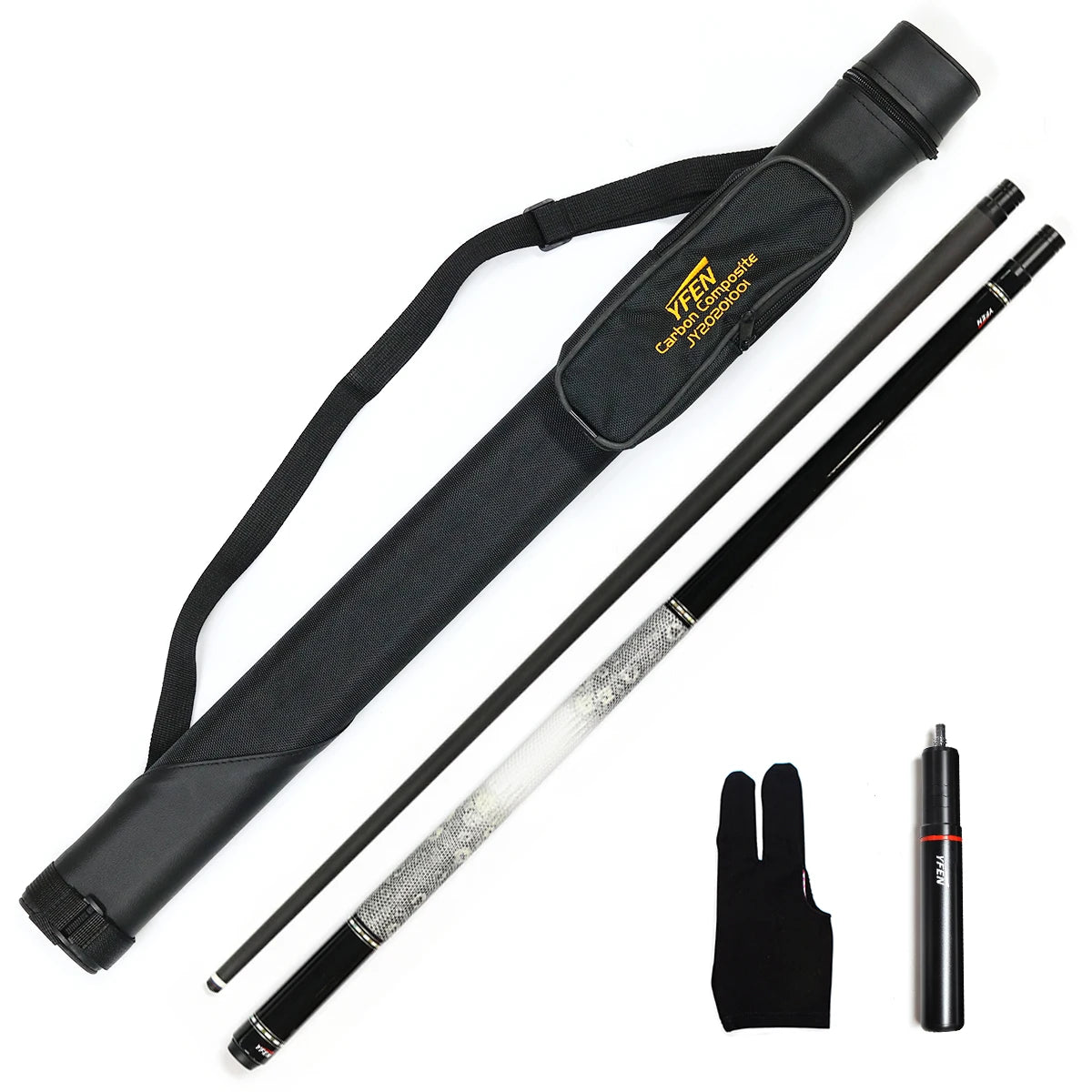 High End Yfen 58" Carbon Fiber Shaft 12.5mm 1/2 Billiard Pool Cue Kit With Cue Case Extension Glove MegaBDM