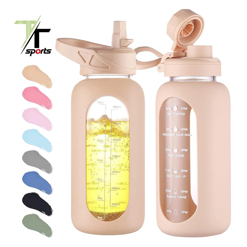 TTSPORTS Large Capacity High Borosilicate Glass Water Bottle for Gym or Sports-BPA Free