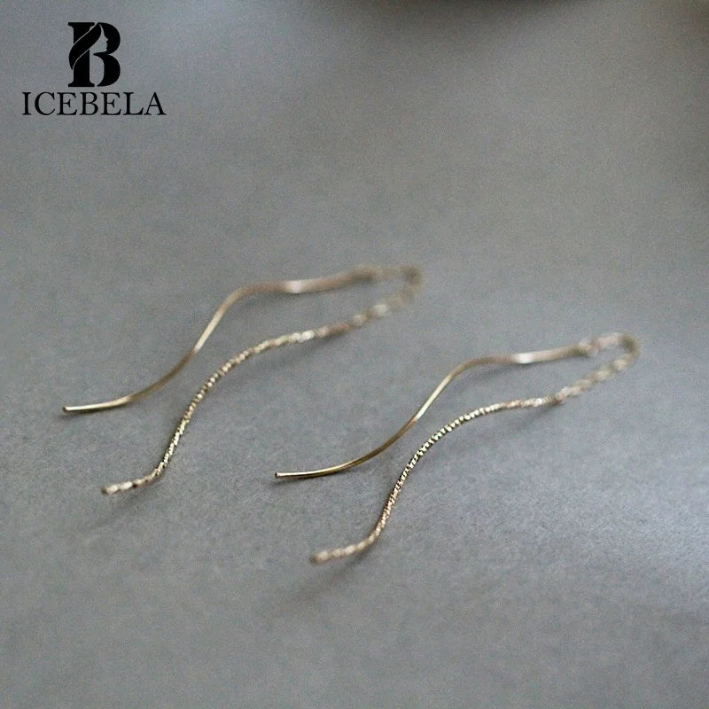 Wholesale Gold Plated 925 Sterling Silver Minimalist Korean Trendy Earring Wire Fine Jewelry Wave Line Earrings for Girls