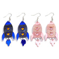 Creative 2025 Pink and Blue Love Heart Rocket Earrings Sweet Valentine Day Jewelry Cute Acrylic Drop Earrings for Women