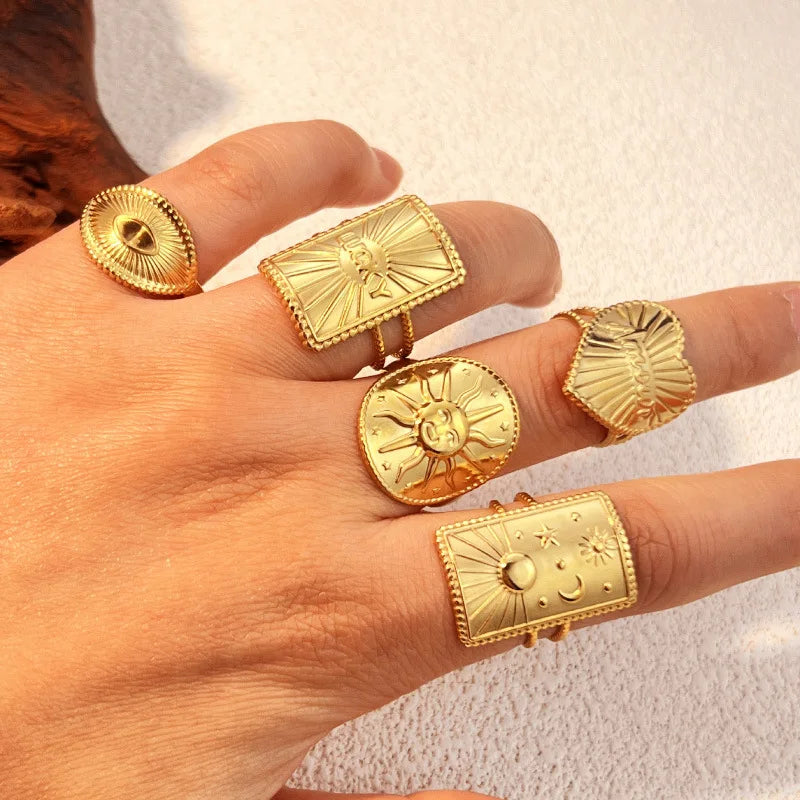 Hot Sale 18K Gold Plated Ins French Vintage Ring Stainless Steel Jewelry Non-oxidizing Adjustable Ring for Women for Engagement
