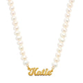 High Polished Stainless Steel PVD 18k Gold Plated Pearl Script NameplateElegant and Timeless Name Necklace Women