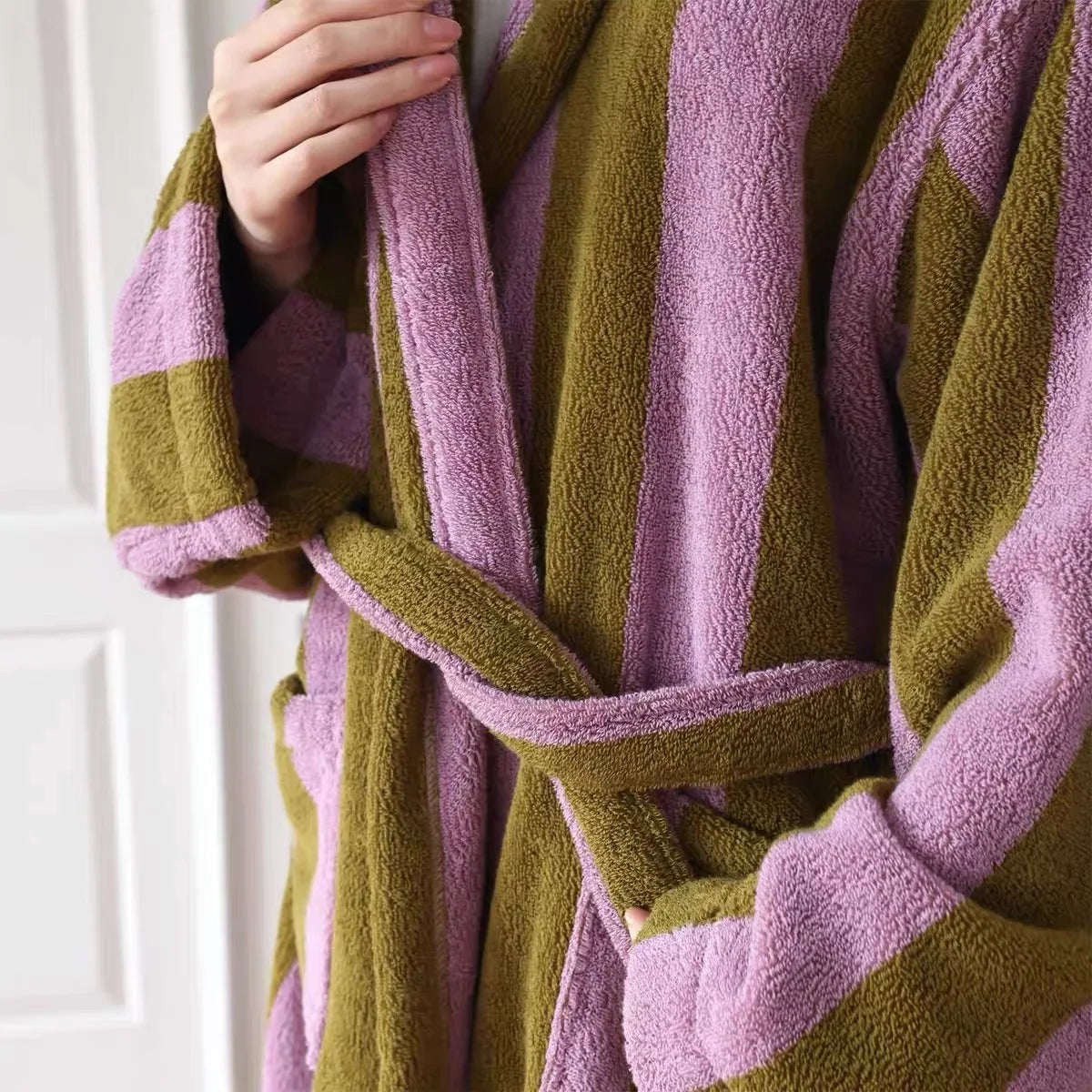 Luxurious Terry Bath Robes extra Large Unisex Striped Soft Fleece Bathrobe With Hood