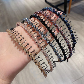 Rhinestone Headbands for Women With Teeth Comb Non-slip Hard Plastic Headbands in Wave Shape