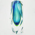 Modern Clear Blue-Green Handmade Cut Surface Art Gglass Vase