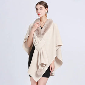 Solid Color Cloak Classic Luxury Warm Overcoat Women Rex Rabbit Faux Fur Shawl Feel Wrap Autumn Winter Cashmere Lady Adult