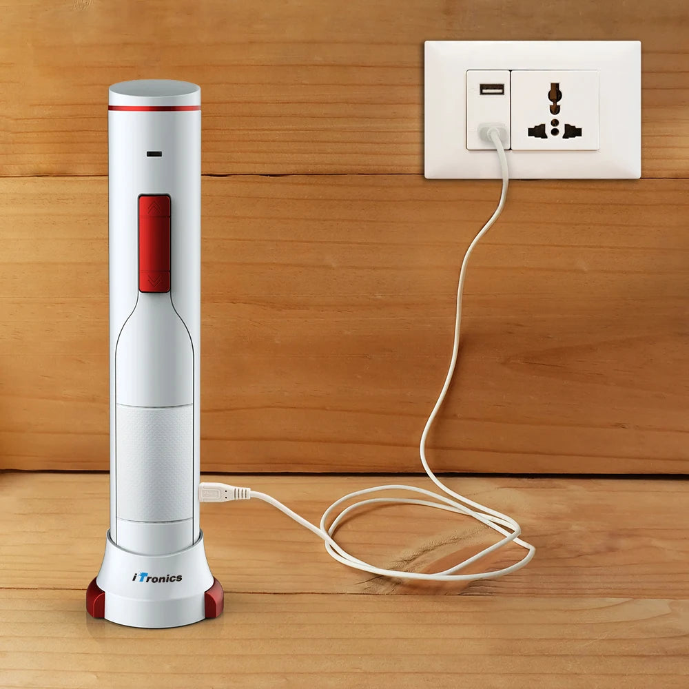 IC700 Electric Wine Opener Rechargeable Cordless Corkscrew Wine Bottle Opener with Removeable Foil Cutter Elegant White