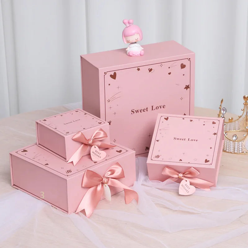 Luxury Custom Magnetic Closure Paper Packaging Boxes for Bridesmaids Fold Gift Boxes Ribbon Embossed UV Coating Sponge Lining