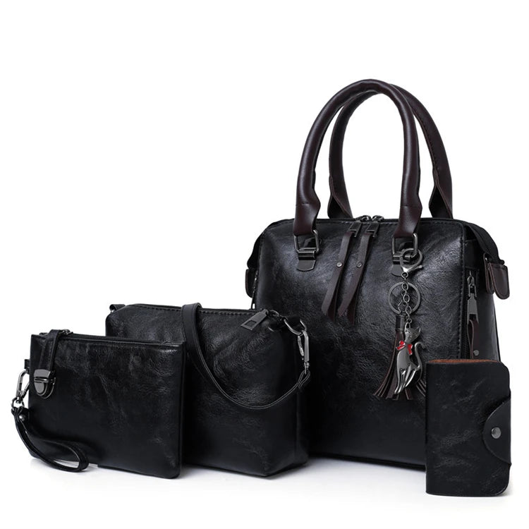 New Model Customize pink Female Black Color Pu Woman Hand Bags Set Vendor