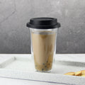 12-Ounce Reusable Clear Insulated Tea/Coffee Mug With Silicone Lid Portable Double Wall Glass Tumbler