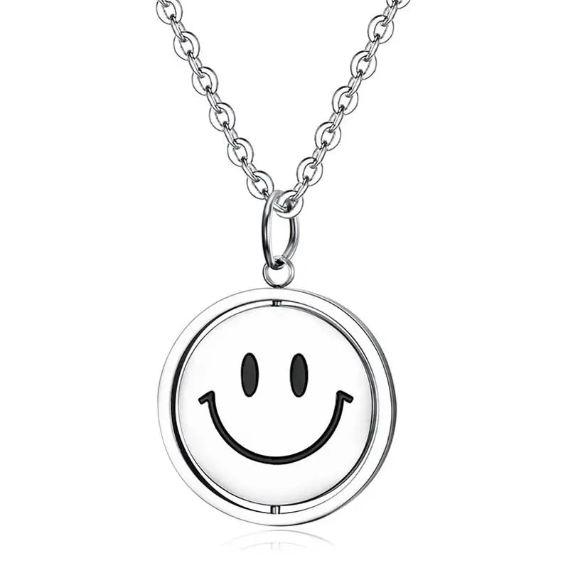 Stainless Steel Necklace Anxiety Spinner Necklace Hip Hop Punk Sweater Chain Gift Smile Mood Face Rotatable Pendant for Men