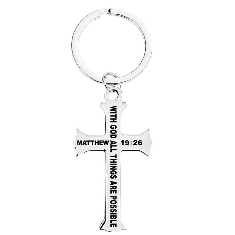 Stainless Steel Christian Key Rings Religious Bible Verse Crucifix Cross Pendant Prayer Charm Faith Religious Jewelry Key Chain