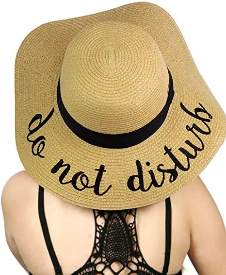 Summer Womens Wide Brim Straw  Hat Embroidery Sun Hat Beach Floppy Foldable Roll up Hat