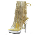 Exotic Dancer Boots Nightclub 13cm Platform Open Toe Rhinestone Fringe Boots Pole Dance Women's Boots Fashion Stripper Gladiator
